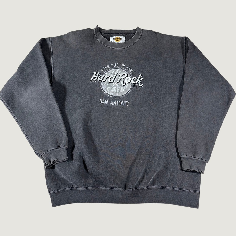 Vintage Hard Rock Cafe San Antonio‎ Sweatshirt Black Faded Distressed Large USA